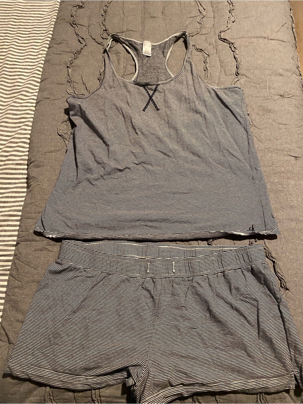 Calvin Klein Gray & White Striped Racerback Tank and Shorts Set